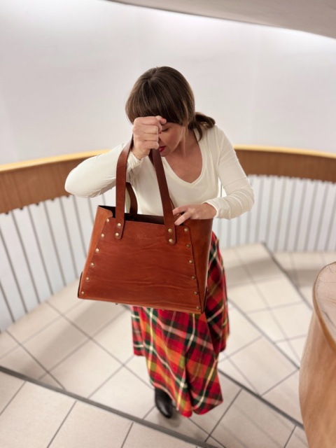 Torebka Shopperka duża, kolekcja „Szczyrk", kolor kasztanowy brąz, skóra naturalna